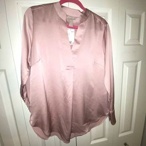 Satin blush pink long sleeve blouse
